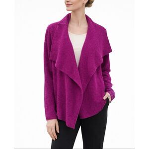 Eileen Fisher Boiled Wool Open Front Cardigan Jacket Magenta Large